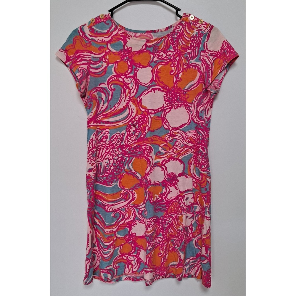 Lilly  Pulitzer 100% cotton girl pink multicolor dress sz XL 12-14